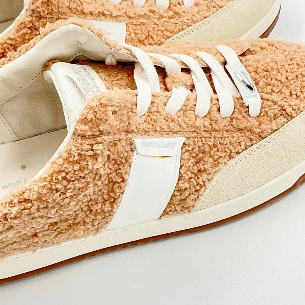 Circus NY Sam Edelman Size 12 Cozy Faux Fur Sneakers Tan White NEW Vance $90